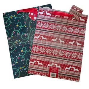 14 Pack Of Merry & Bright Holiday Gift Bags 2 Count‎ Christmas Lights Dachshunds